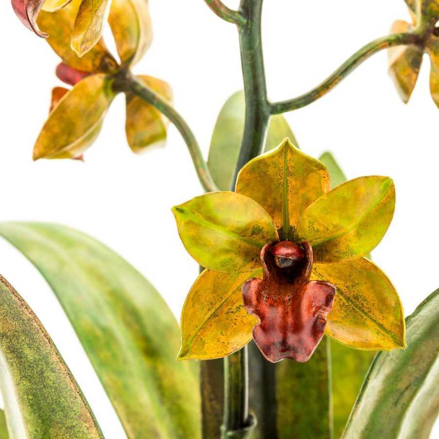 green copper orchid sculpture