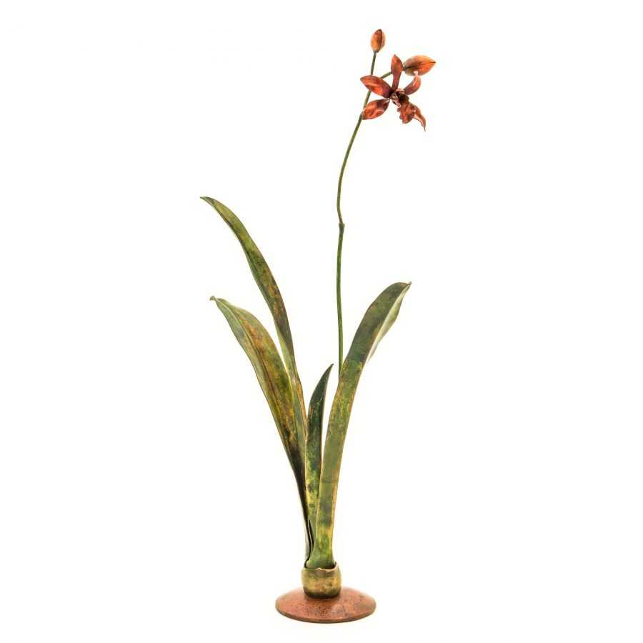red copper orchid sculpture
