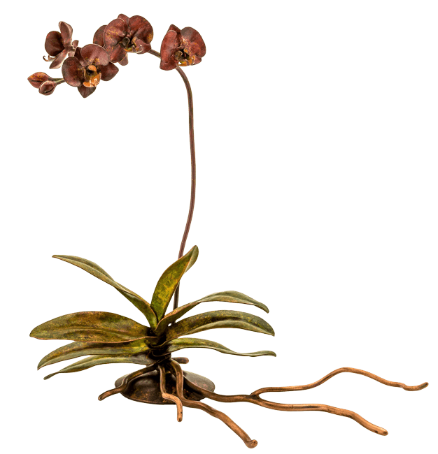 copper wine orchid sculpture