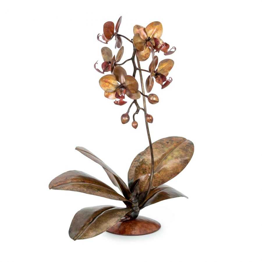 pink gold copper orchid sculpture