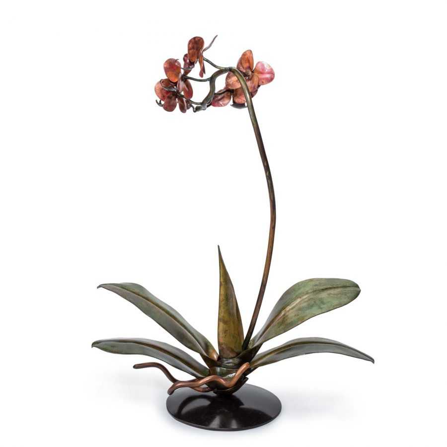 coral copper orchid sculpture